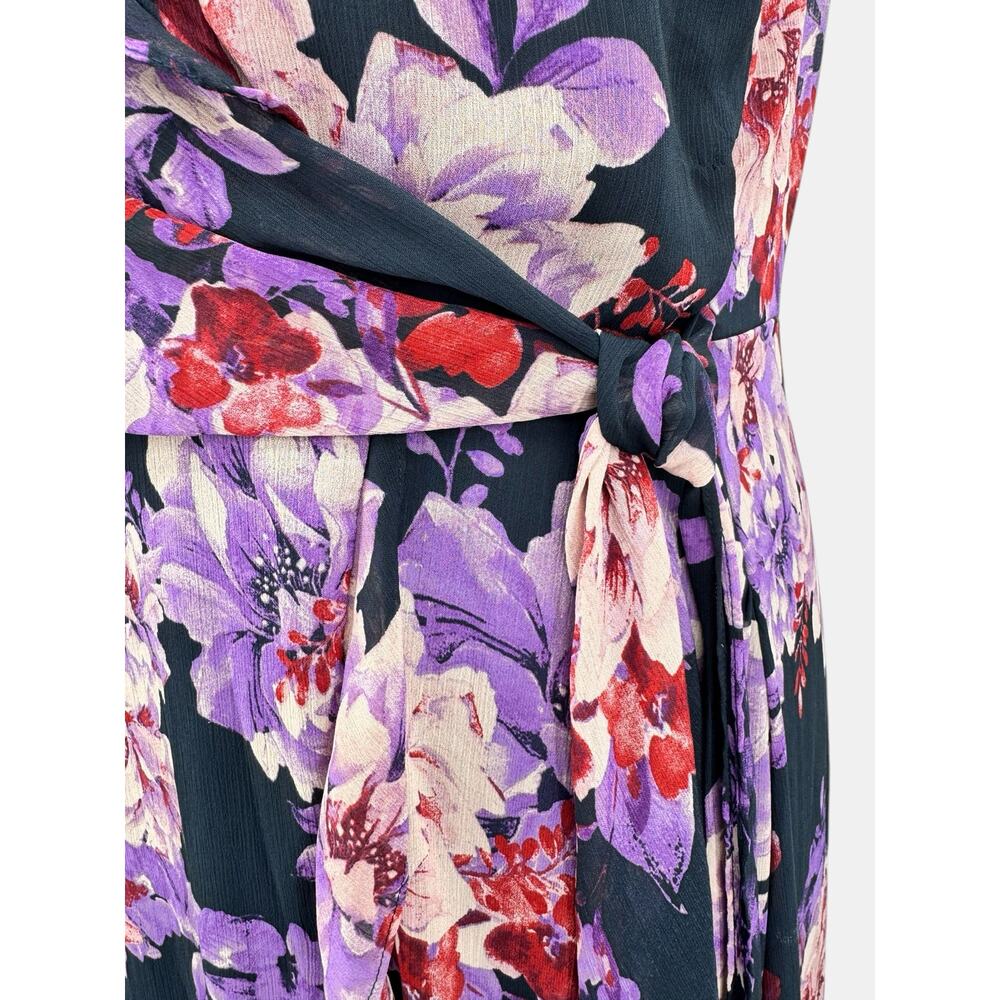 London Times Woman Navy Chiffon Faux Wrap Ruffle High Low Maxi Dress Size 20W - Picture 9 of 14